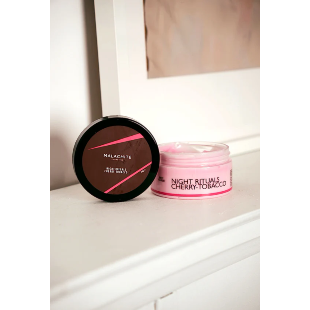 Kūno jogurtas MALACHITE COSMETICS „Night Rituals – Cherry & Tobacco“, 200ml