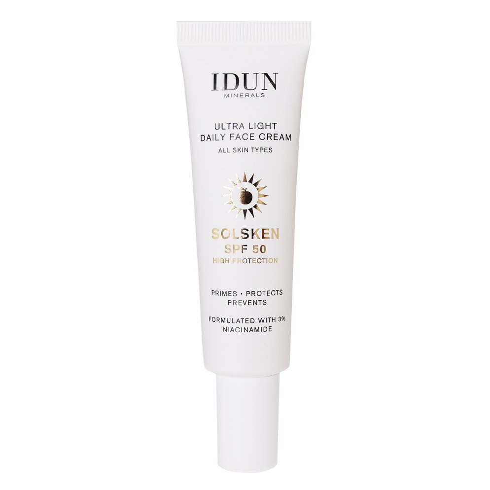 IDUN Minerals ypač lengvas dieninis veido kremas su niacinamidu, visų tipų odai, SPF 50, 30 ml